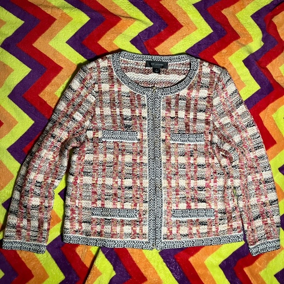 St. John Jackets & Blazers - BEAUTIFUL St John jacket knit black white pink red multi suit blazer size 12